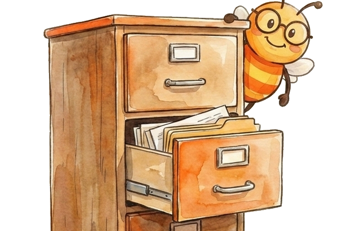 GoodRemi mascot with filing cabinet