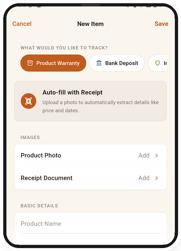 GoodRemi receipt attachment screen